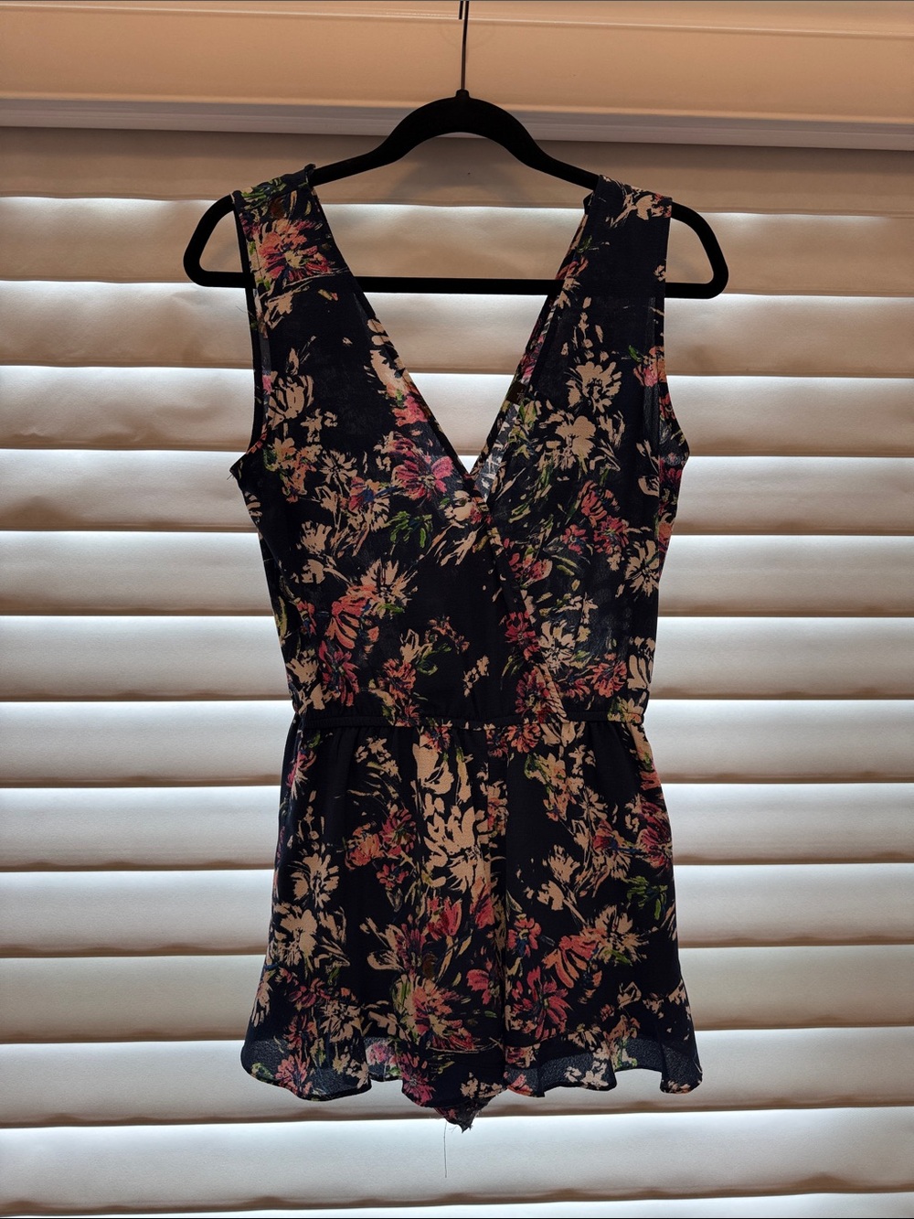 Lord & Taylor Navy Floral Romper with Pink and White Accents